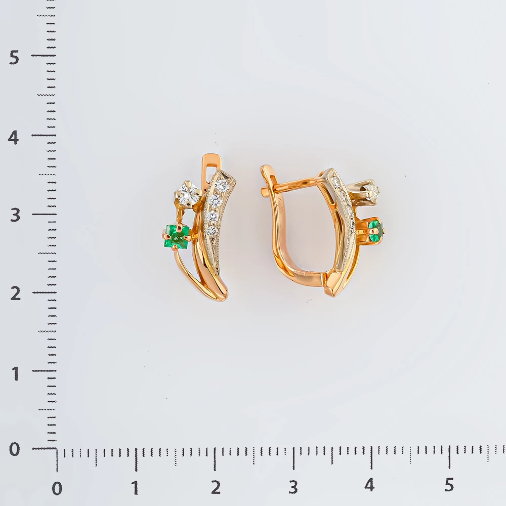 Серьги с изумрудом из красного золота 585 пробы