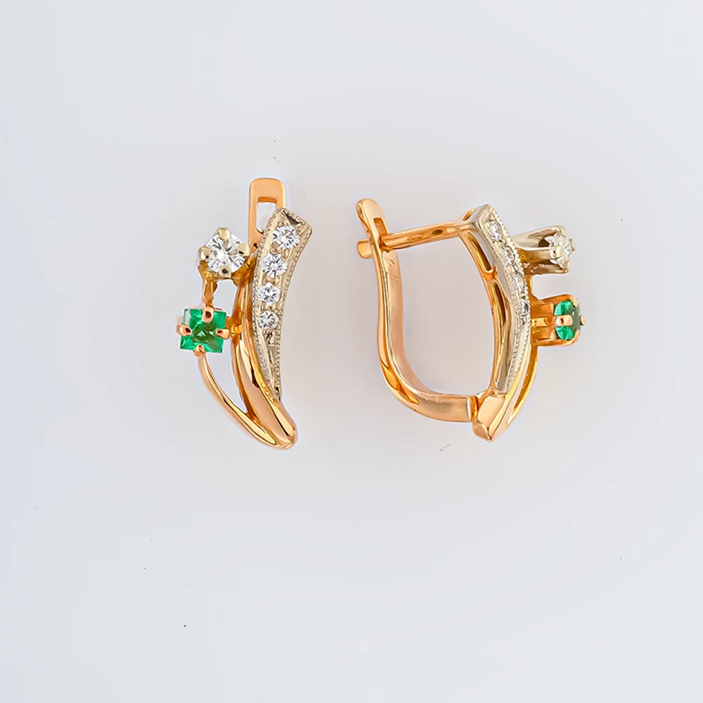 Серьги с изумрудом из красного золота 585 пробы