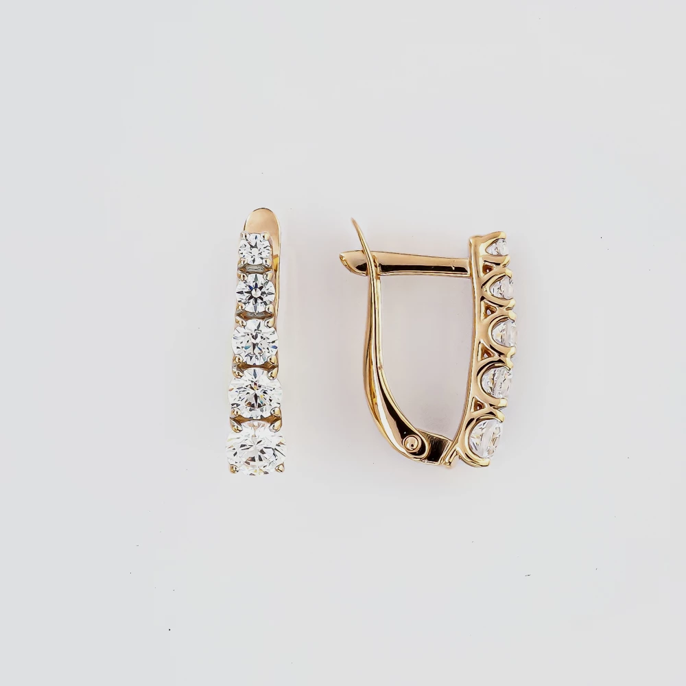 Серьги с фианитом из красного золота 375 пробы