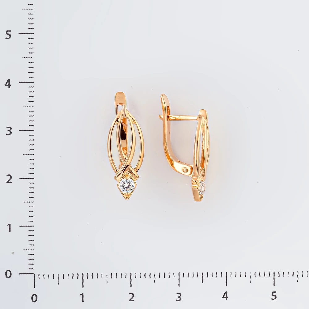 Серьги с фианитом из красного золота 585 пробы