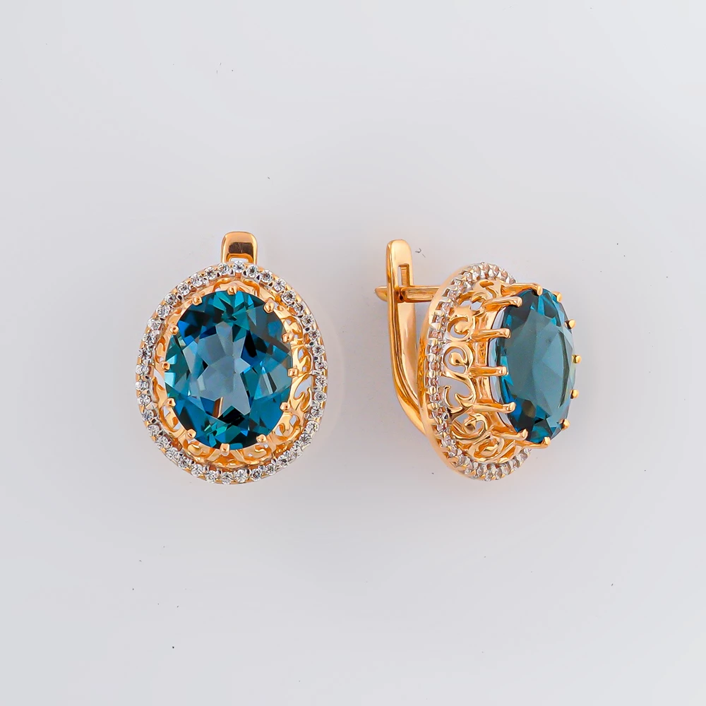 Серьги с ситаллом из красного золота 585 пробы
