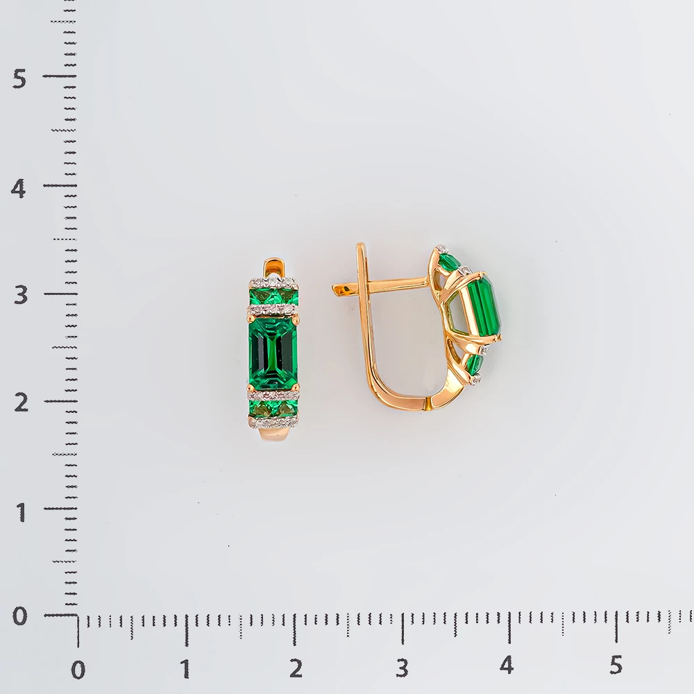 Серьги с изумрудом синтетическим из красного золота 585 пробы