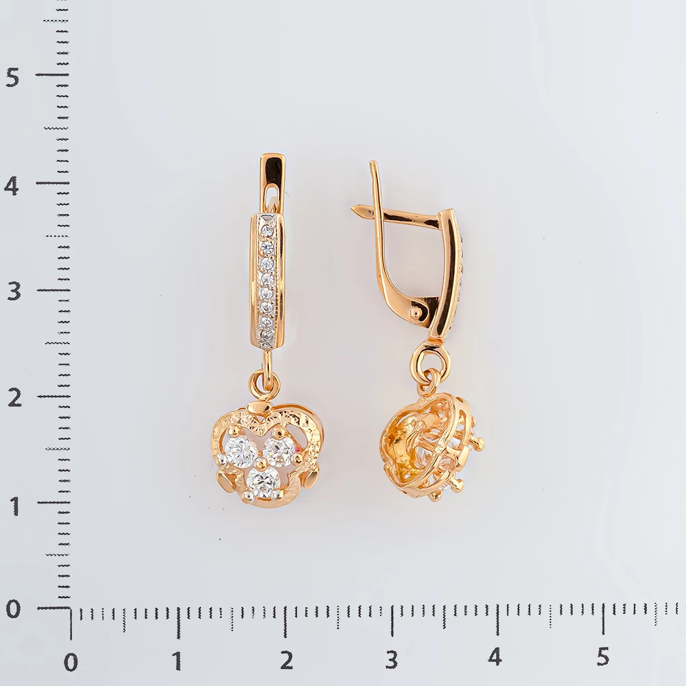 Серьги с фианитом из красного золота 585 пробы