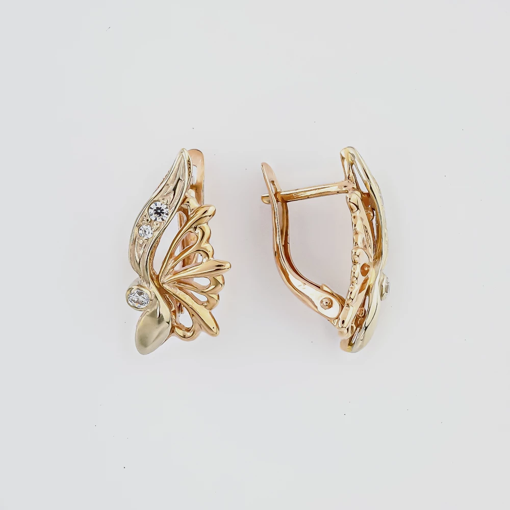Серьги с фианитом из красного золота 585 пробы