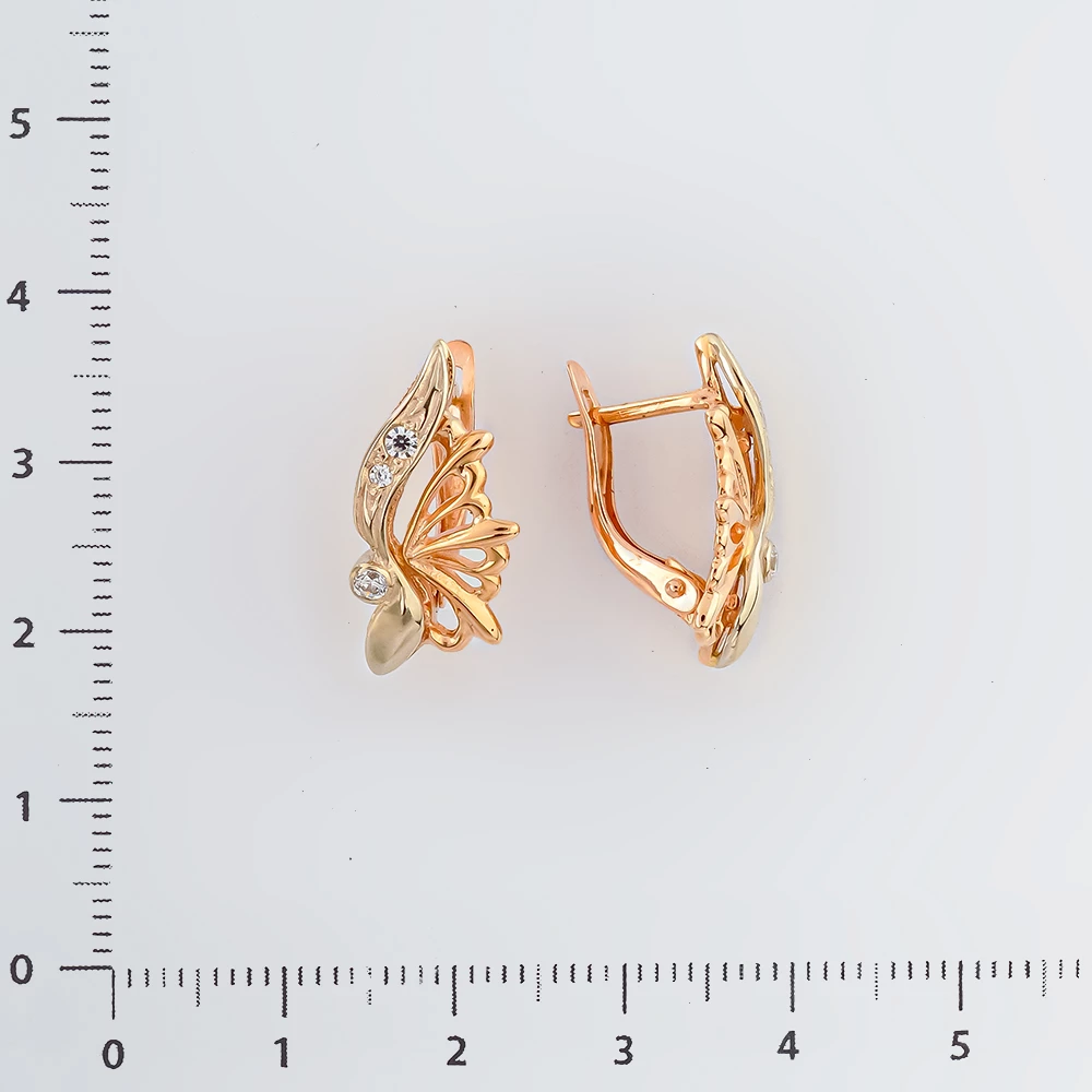 Серьги с фианитом из красного золота 585 пробы