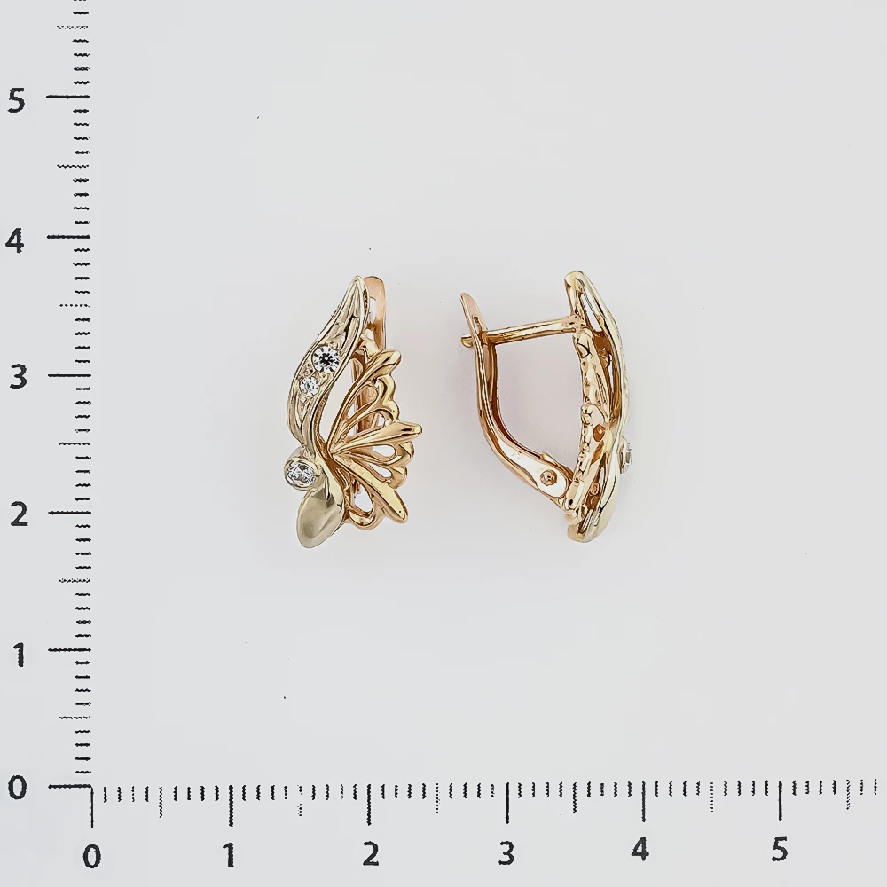 Серьги с фианитом из красного золота 585 пробы
