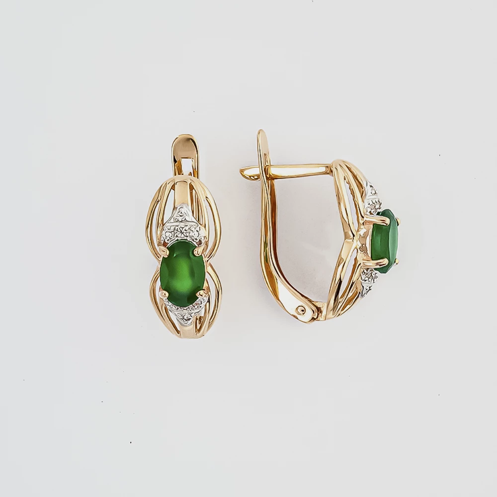 Серьги с агатом из красного золота 585 пробы