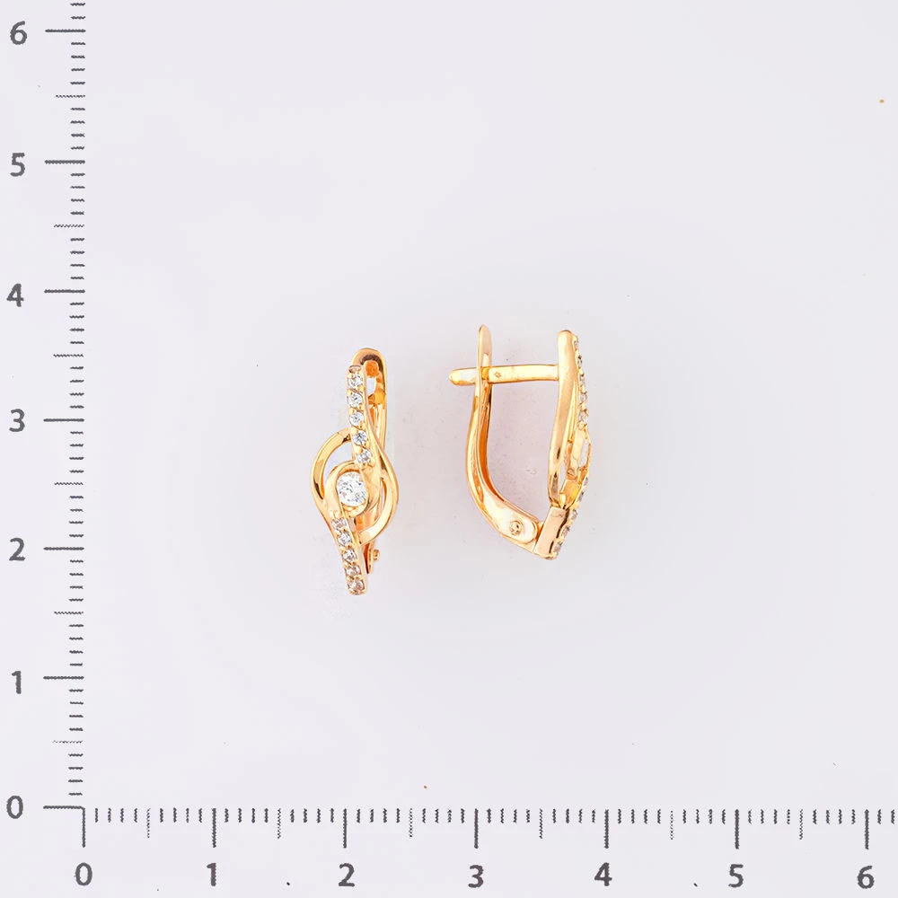 Серьги с фианитом из красного золота 585 пробы