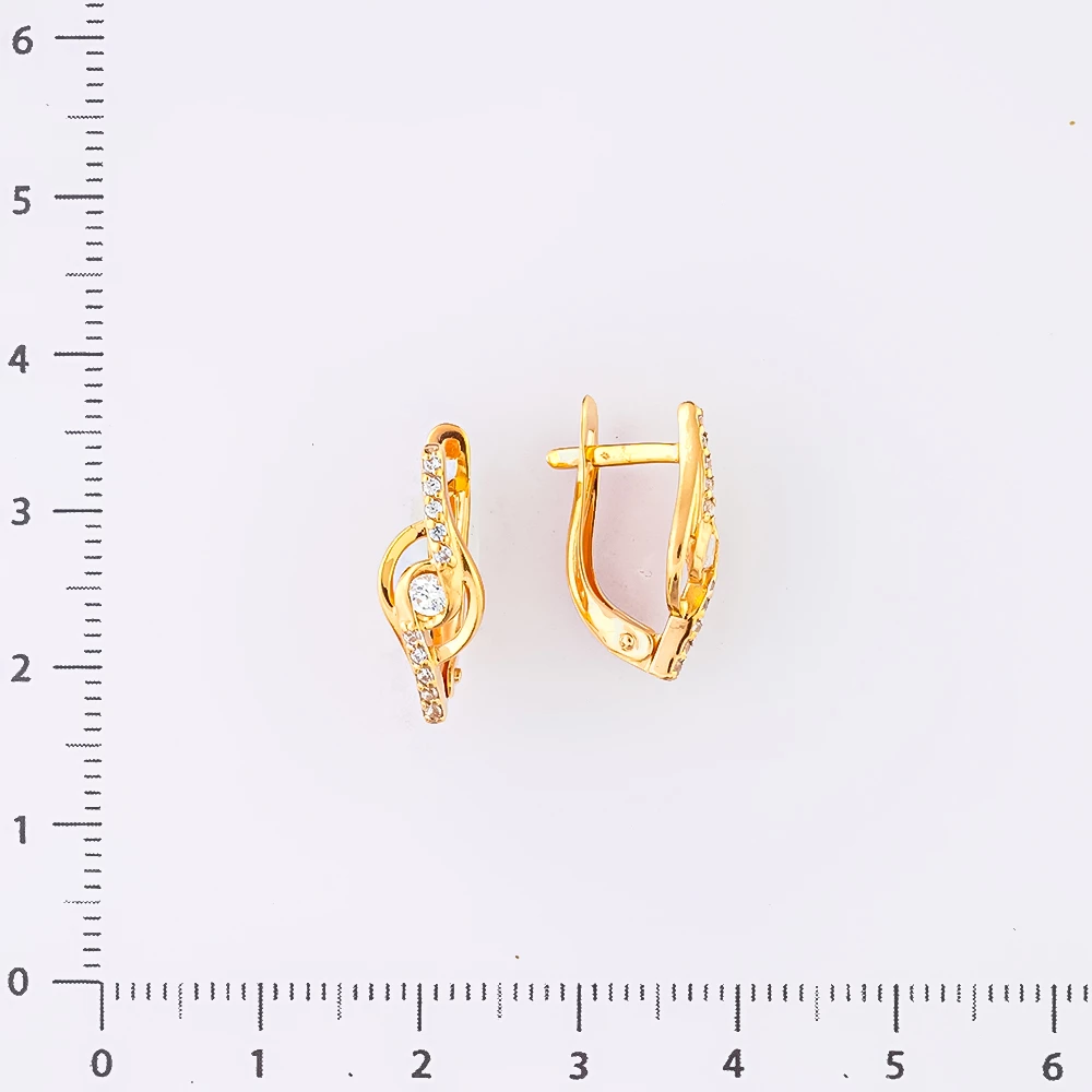 Серьги с фианитом из красного золота 585 пробы
