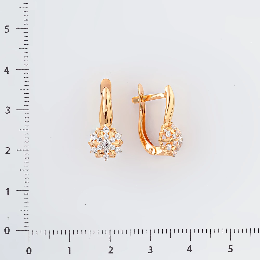 Серьги с фианитом из красного золота 585 пробы