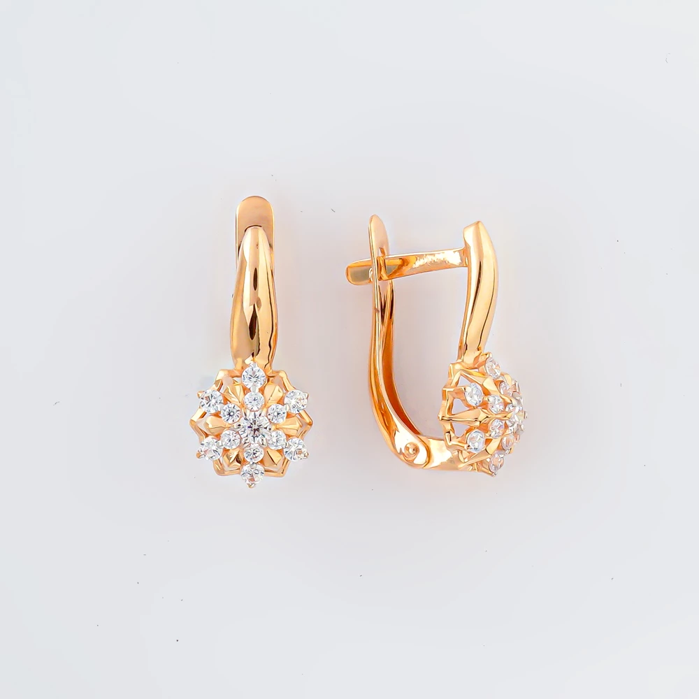 Серьги с фианитом из красного золота 585 пробы