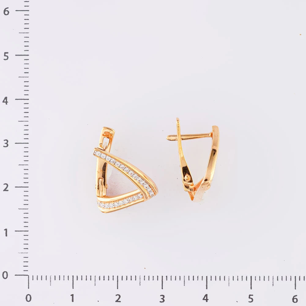 Серьги с фианитом из красного золота 585 пробы