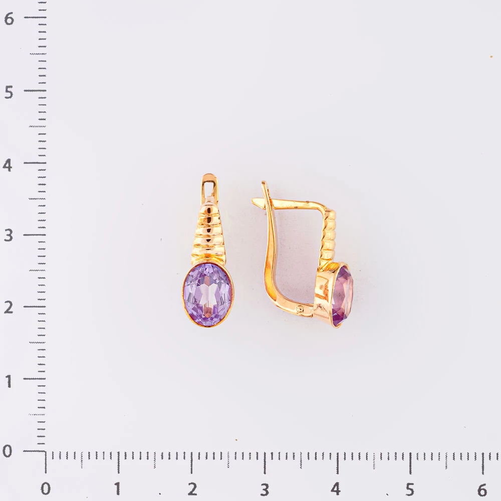 Серьги с фианитом из красного золота 583 пробы
