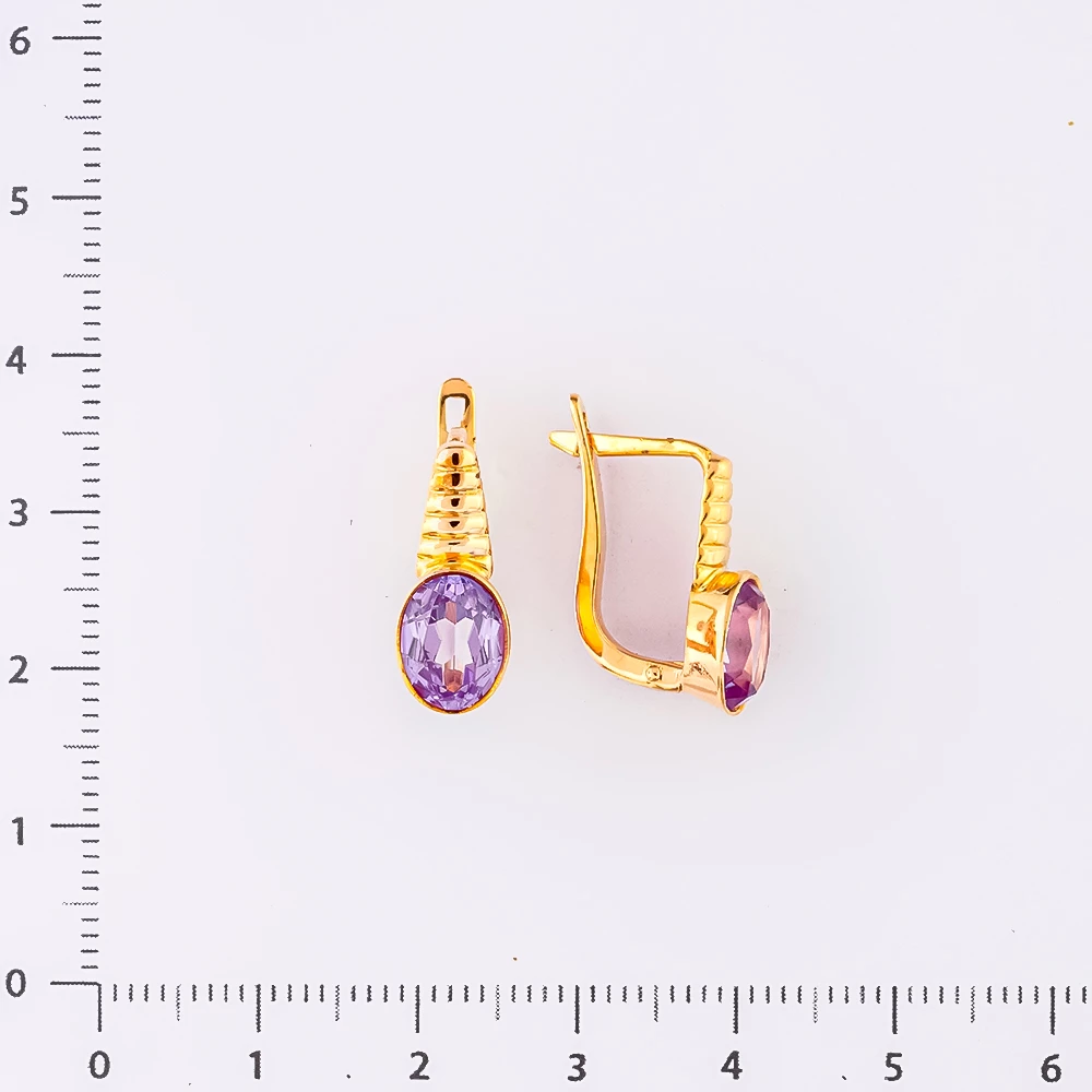 Серьги с фианитом из красного золота 583 пробы
