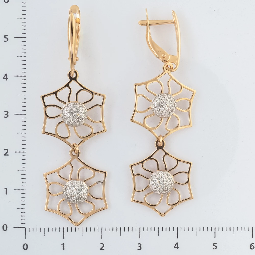 Серьги с фианитом из красного золота 585 пробы