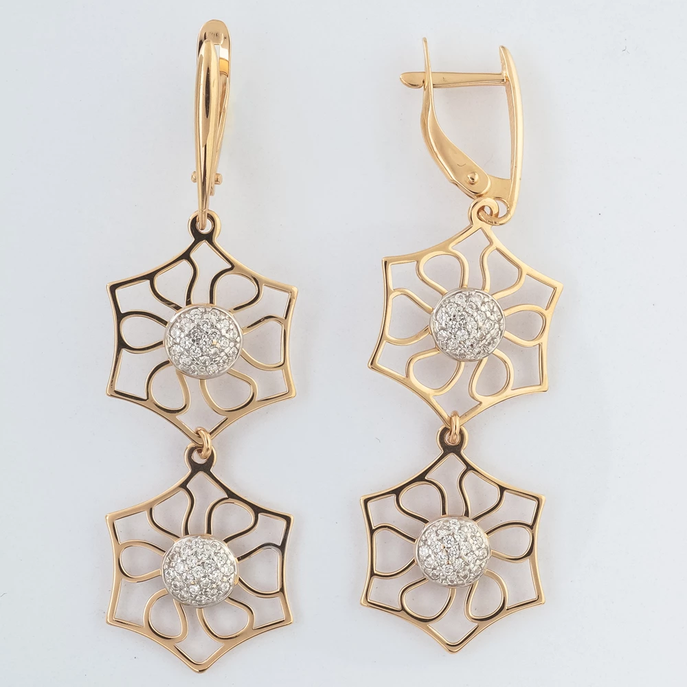 Серьги с фианитом из красного золота 585 пробы