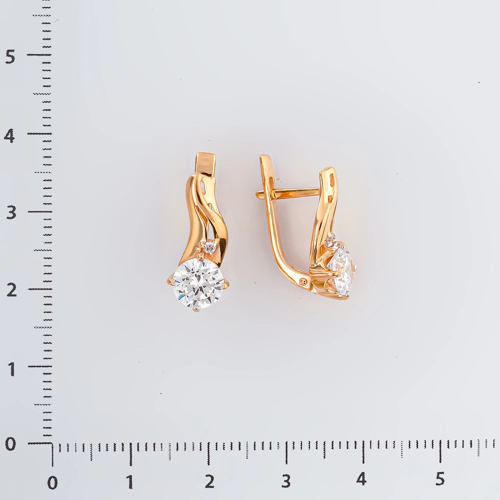 Серьги с фианитом из красного золота 585 пробы