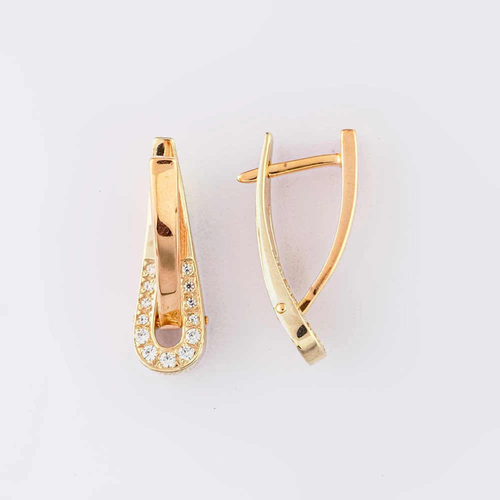 Серьги с фианитом из красного золота 585 пробы