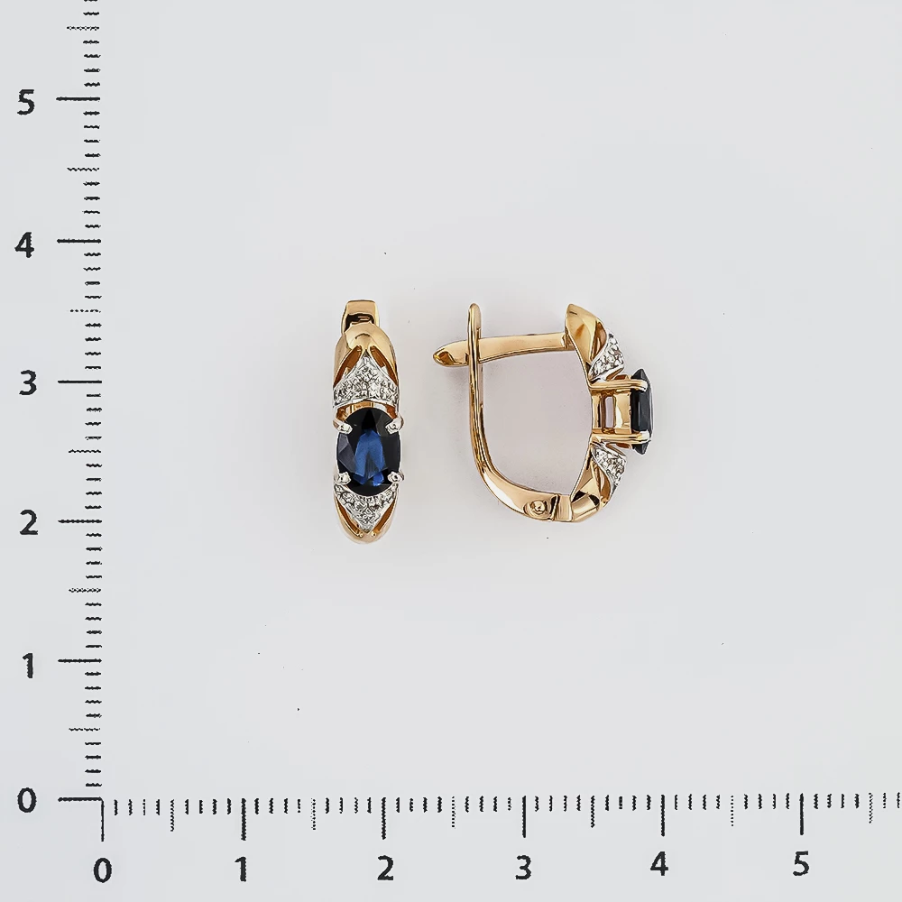 Серьги с сапфиром синтетическим из красного золота 585 пробы