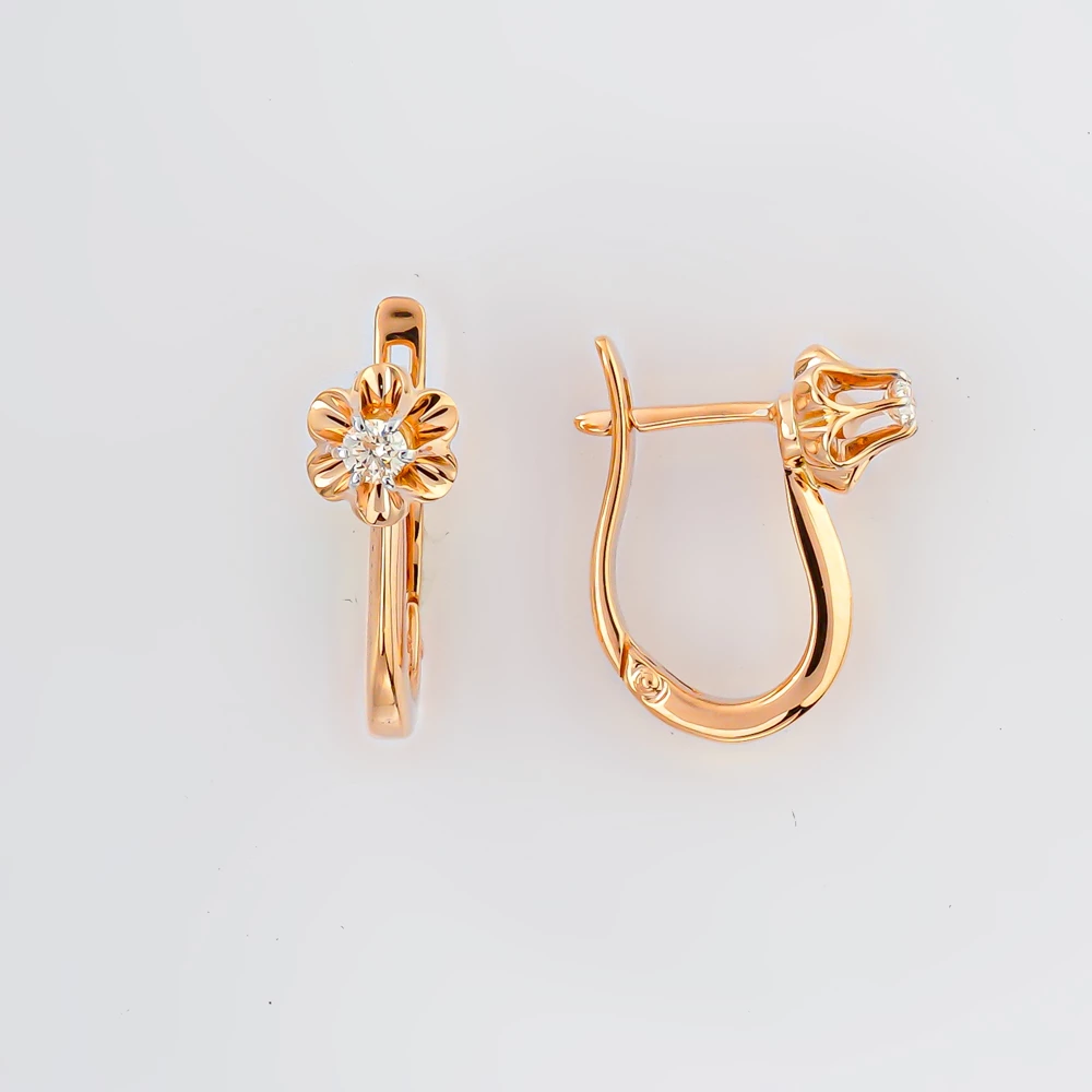 Серьги с бриллиантом из красного золота 585 пробы