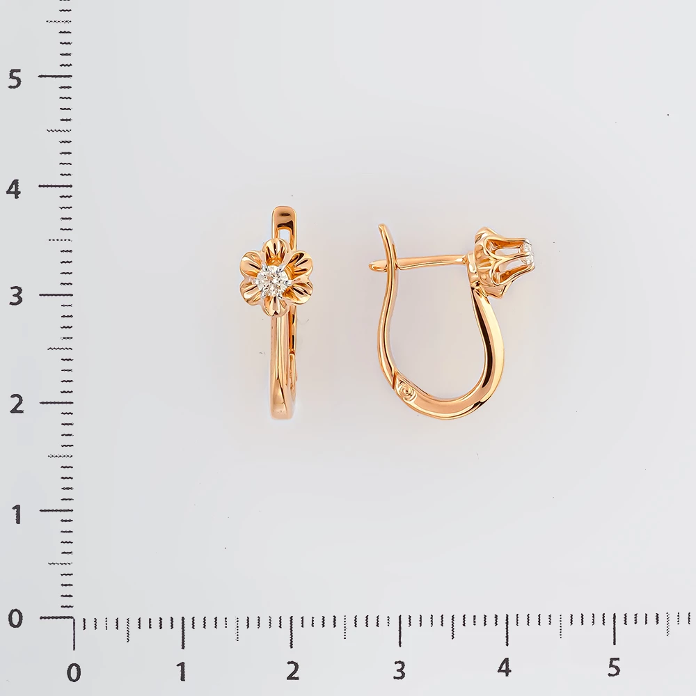 Серьги с бриллиантом из красного золота 585 пробы