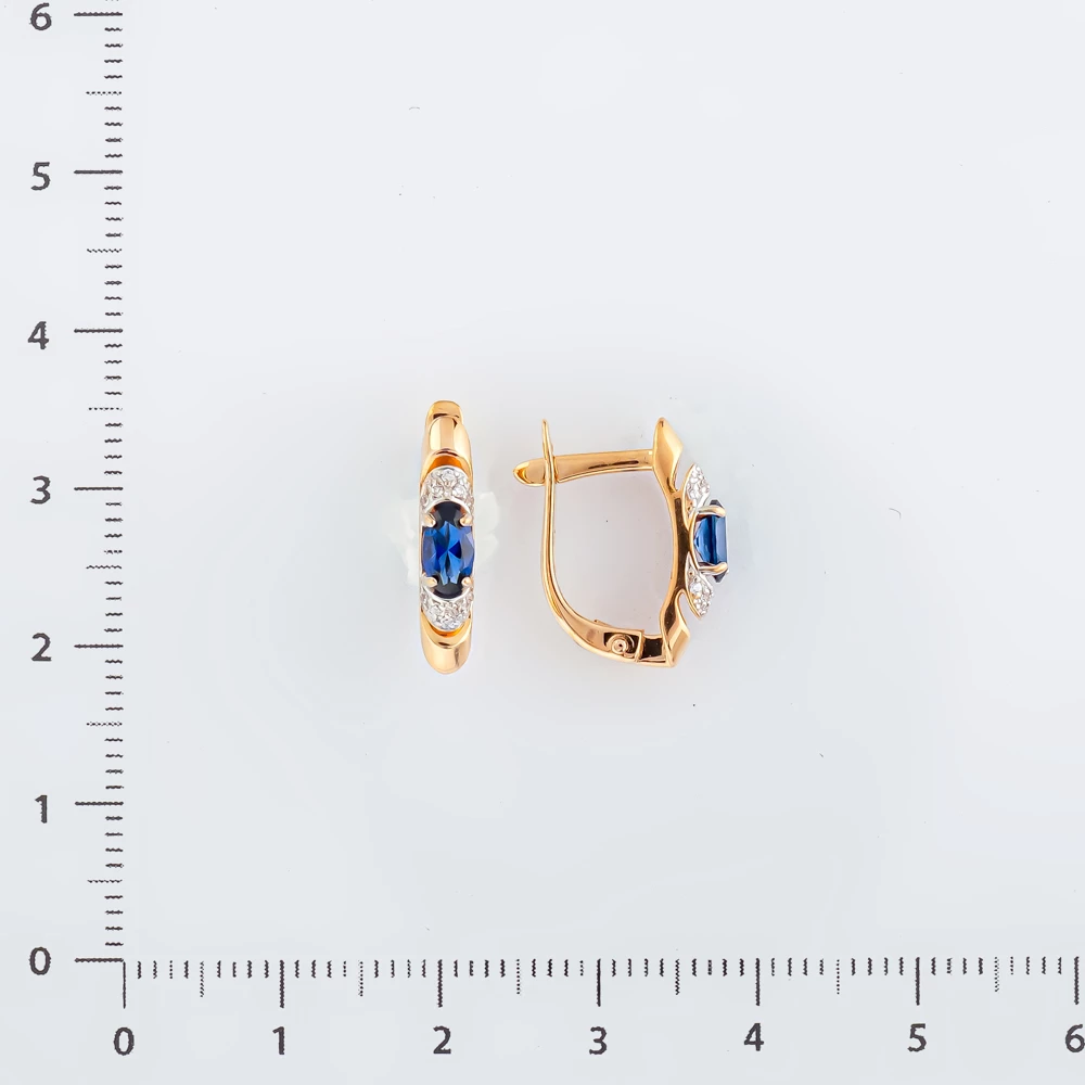 Серьги с сапфиром синтетическим из красного золота 585 пробы