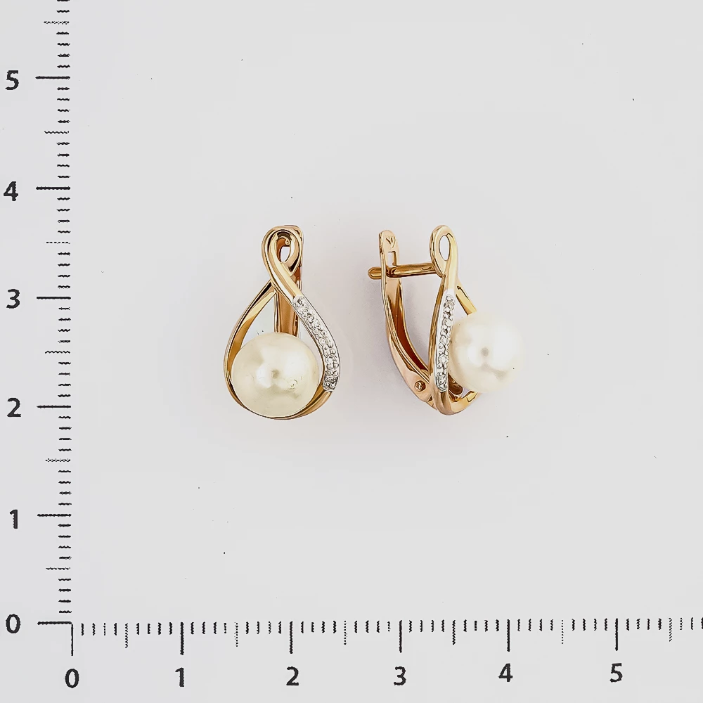 Серьги с культивированным жемчугом из красного золота 585 пробы