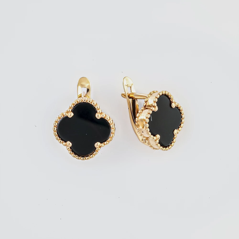 Серьги с ониксом из красного золота 585 пробы