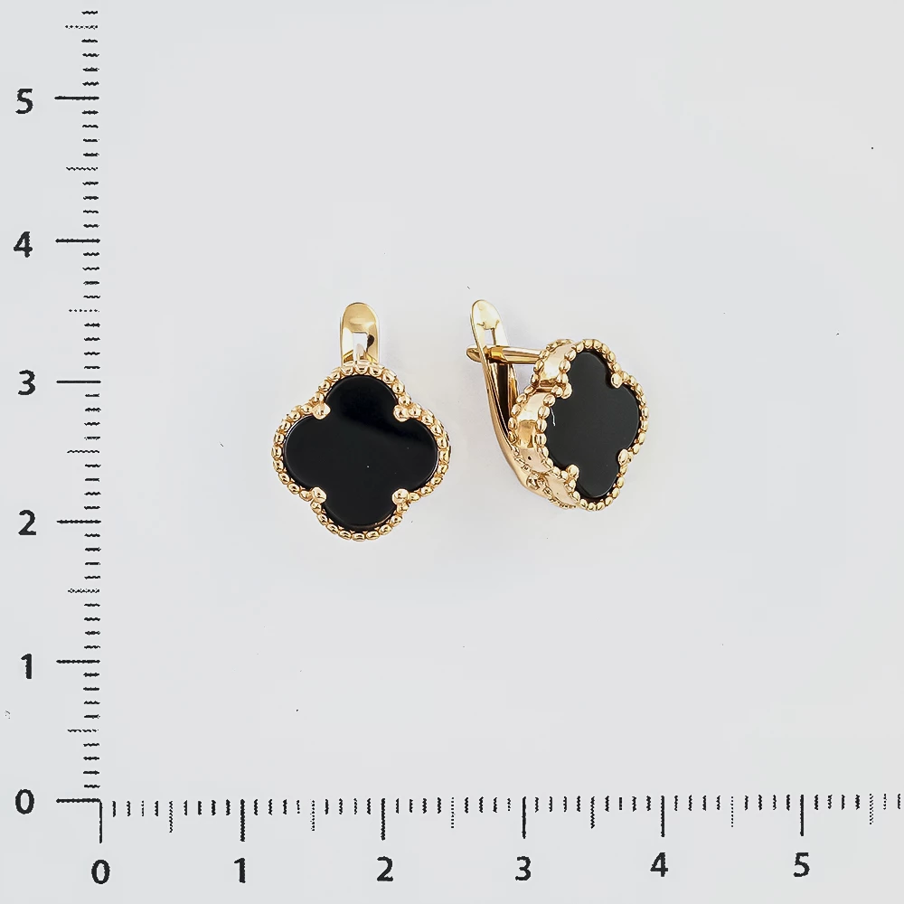Серьги с ониксом из красного золота 585 пробы