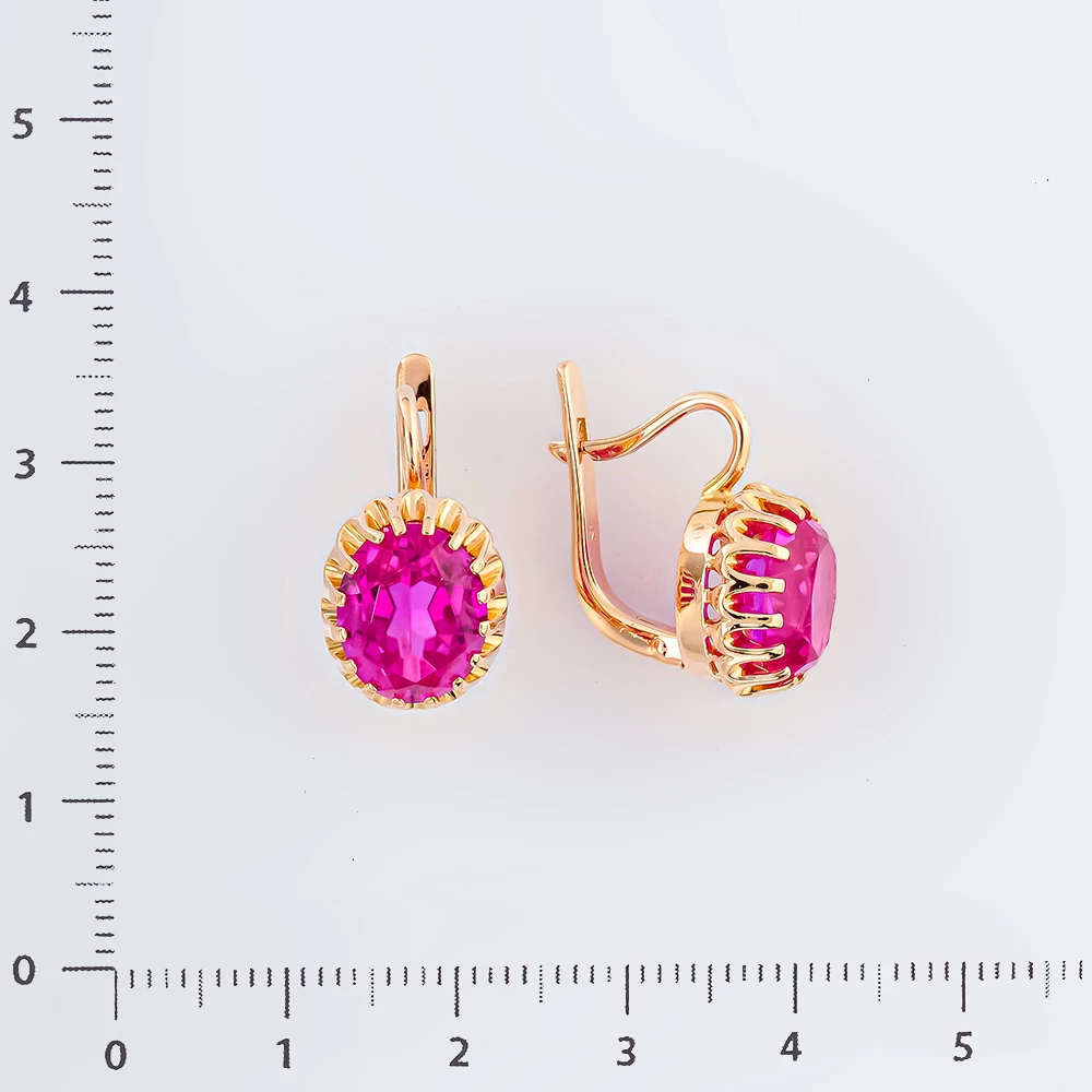 Серьги с фианитом из красного золота 583 пробы