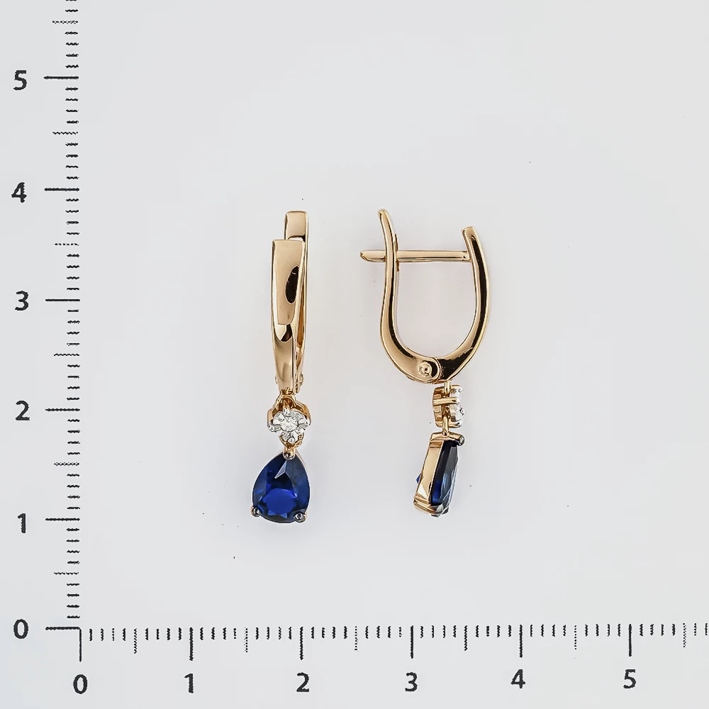 Серьги с сапфиром синтетическим из красного золота 585 пробы