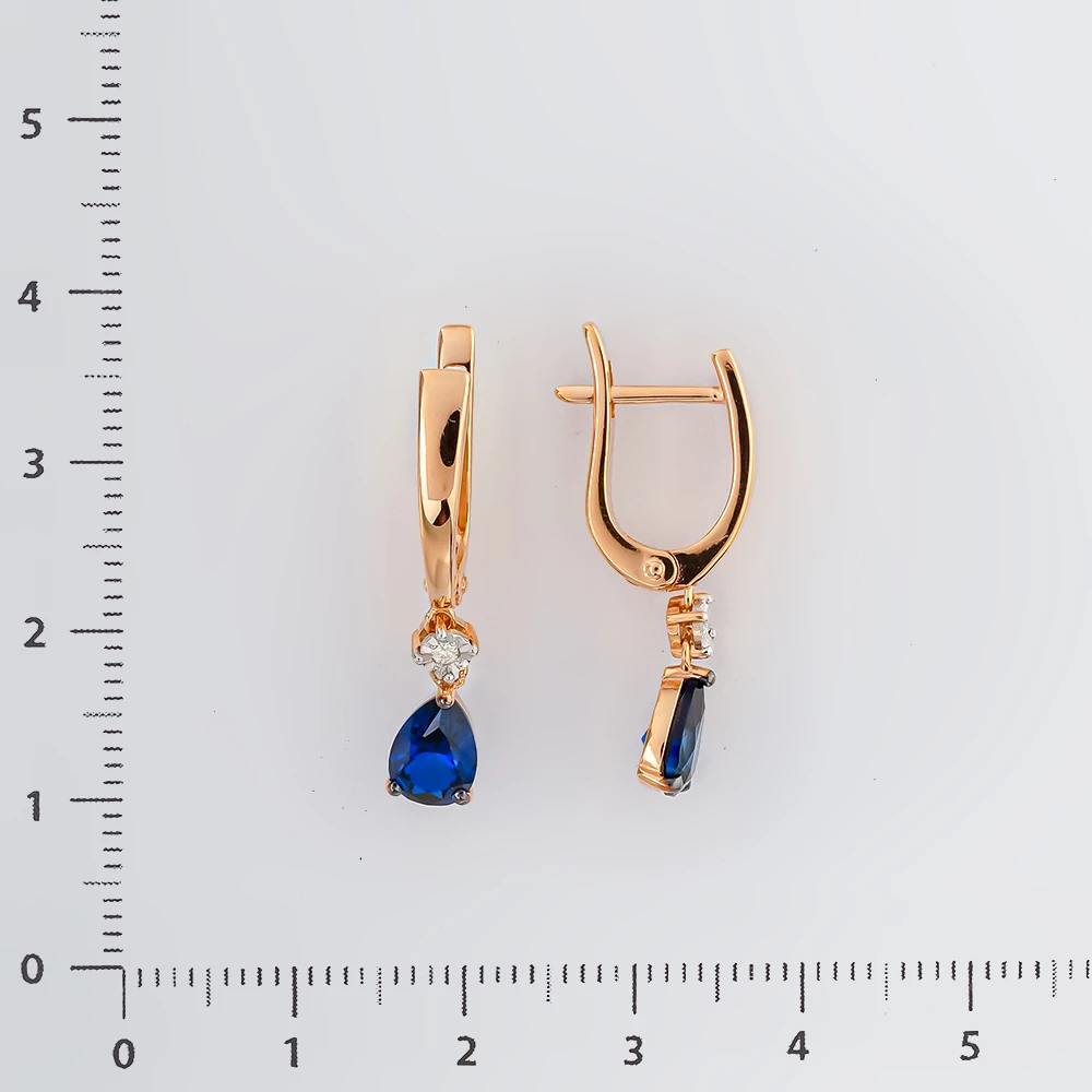 Серьги с сапфиром синтетическим из красного золота 585 пробы