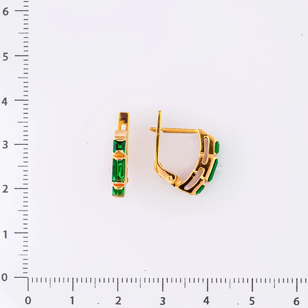 Серьги с изумрудом синтетическим из красного золота 585 пробы