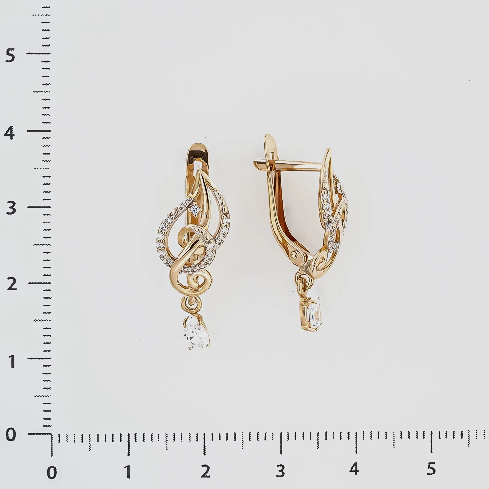 Серьги с фианитом из красного золота 585 пробы