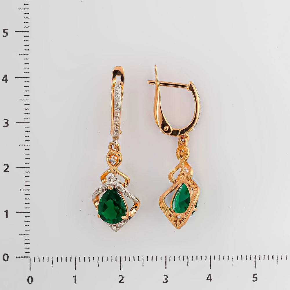 Серьги с изумрудом синтетическим из красного золота 585 пробы