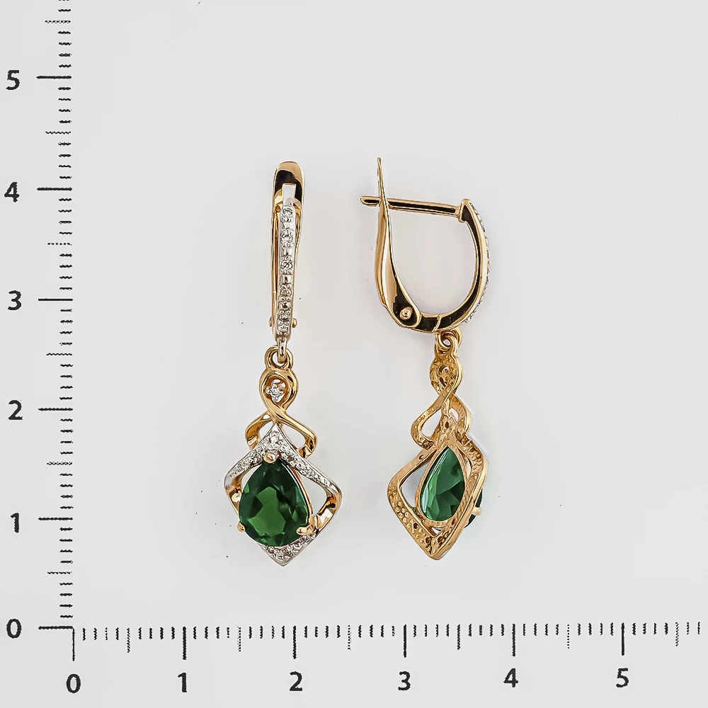 Серьги с изумрудом синтетическим из красного золота 585 пробы