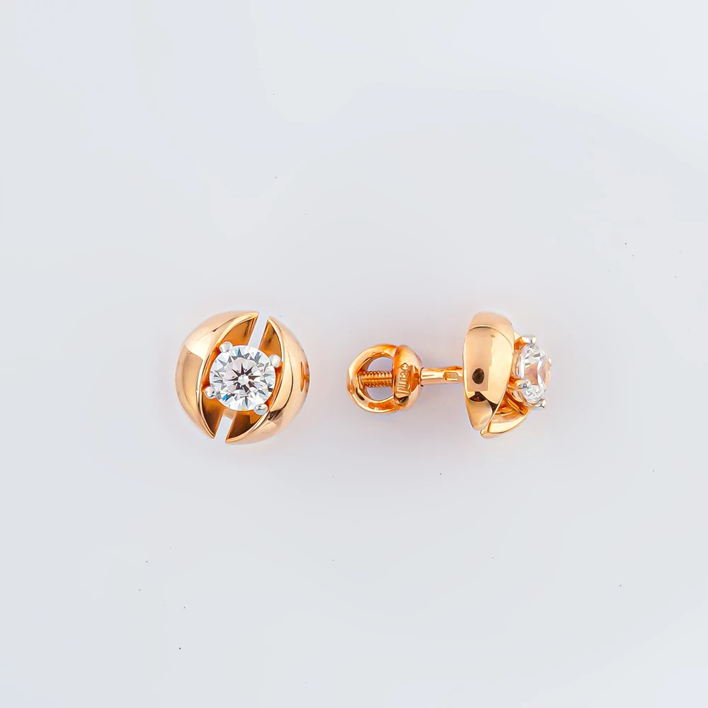Серьги с фианитом из красного золота 585 пробы 1