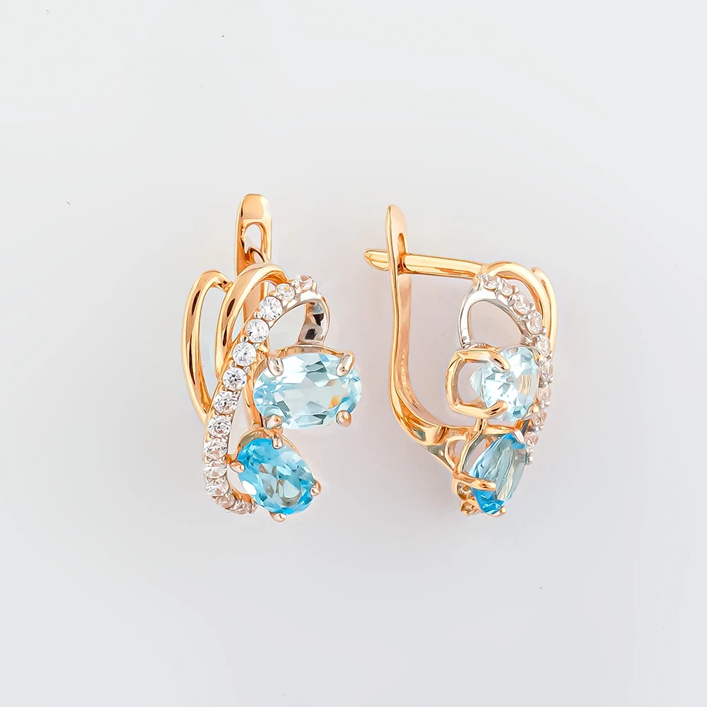 Серьги с топазом из красного золота 585 пробы