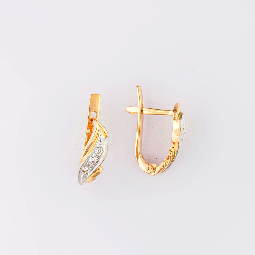 Серьги с фианитом из красного золота 585 пробы