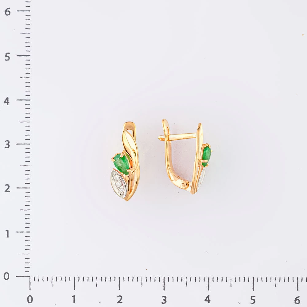 Серьги с изумрудом из красного золота 585 пробы