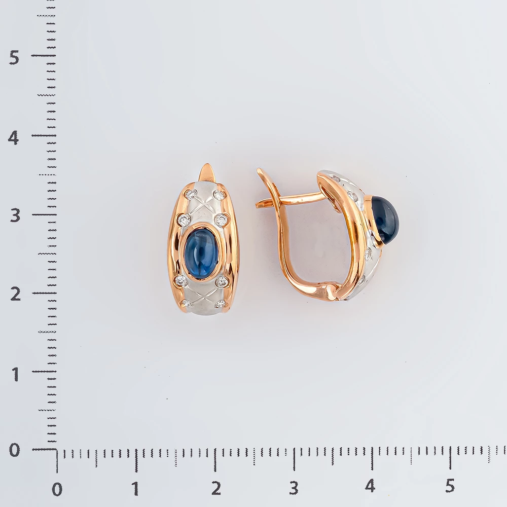 Серьги с сапфиром синтетическим из красного золота 585 пробы