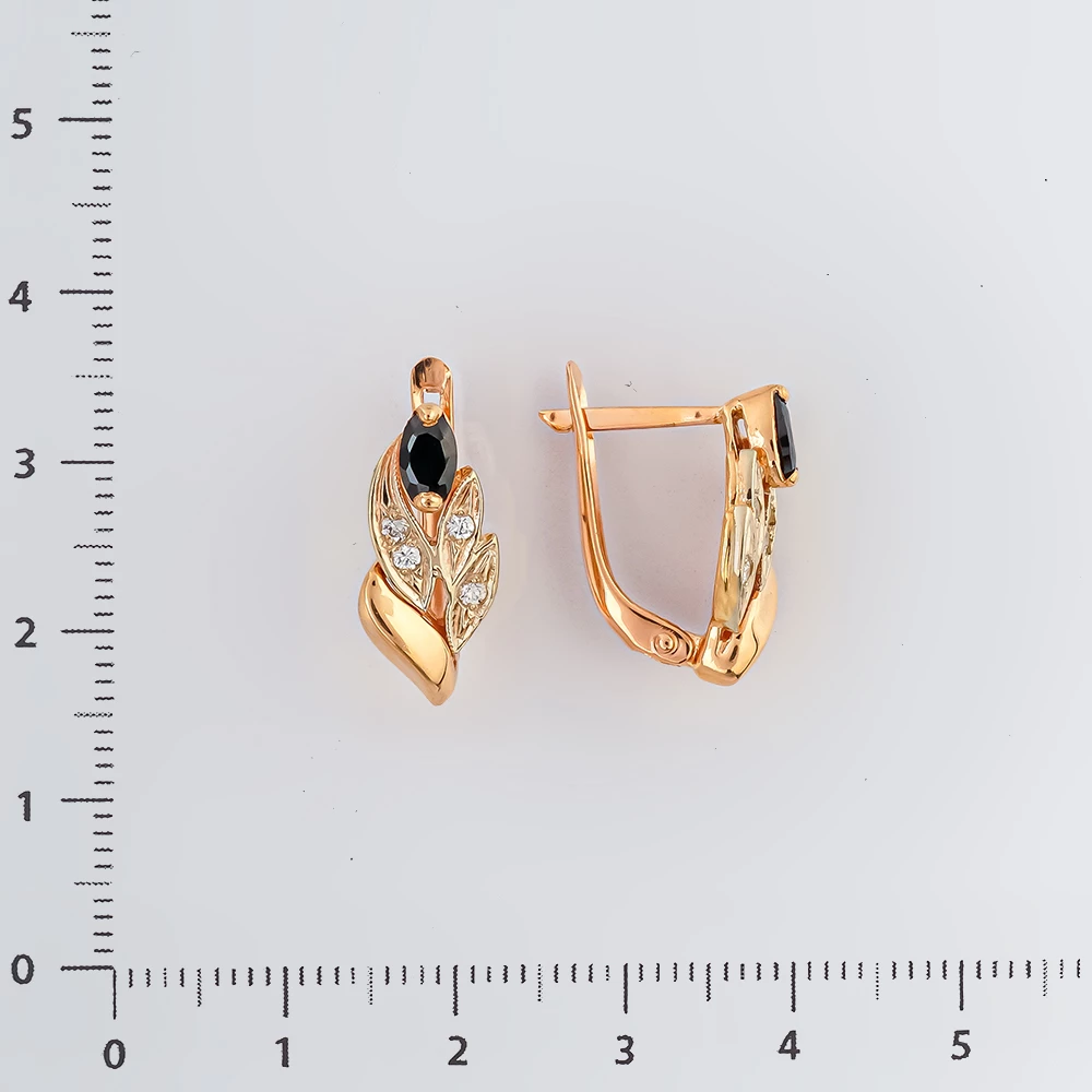 Серьги с фианитом из красного золота 585 пробы