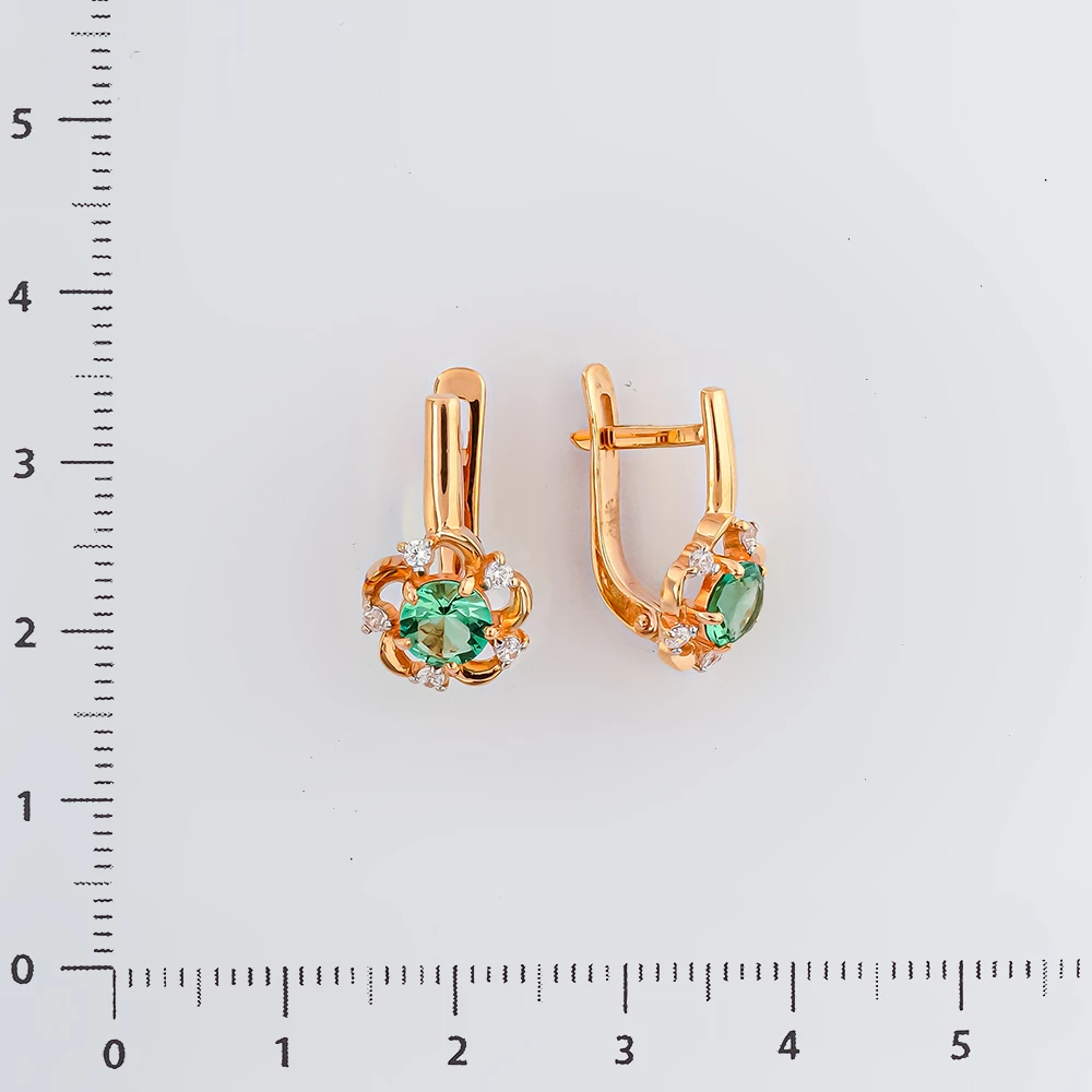 Серьги с кварцем синтетическим из красного золота 585 пробы