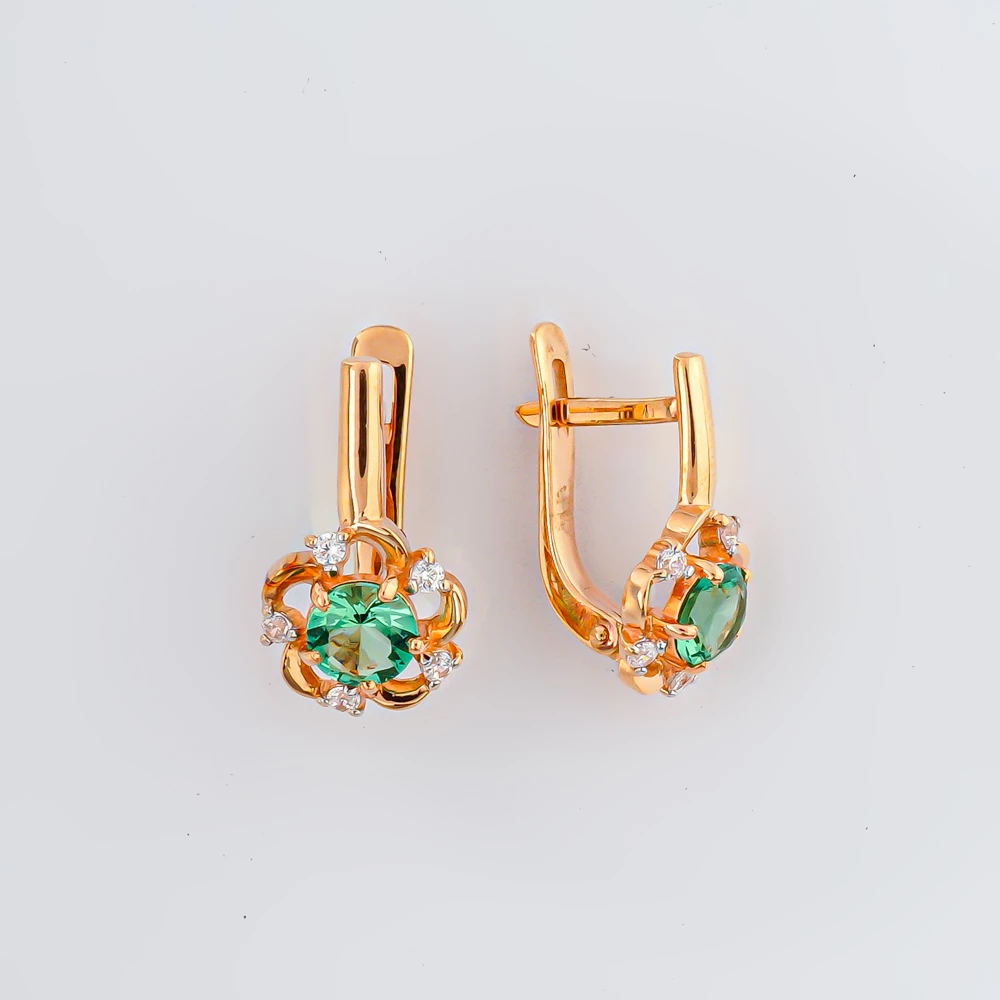 Серьги с кварцем синтетическим из красного золота 585 пробы