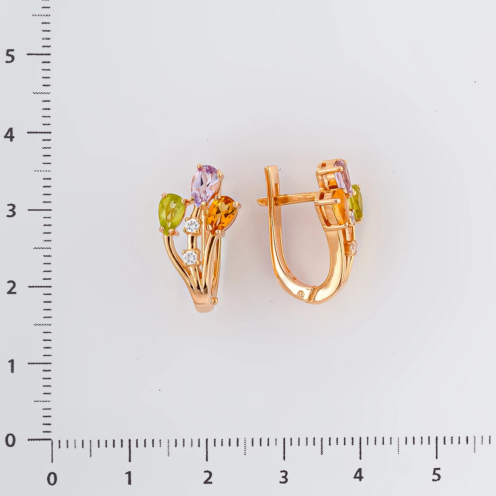 Серьги с цитрином из красного золота 585 пробы