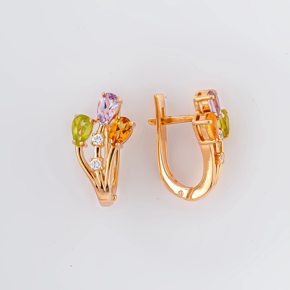 Серьги с цитрином из красного золота 585 пробы