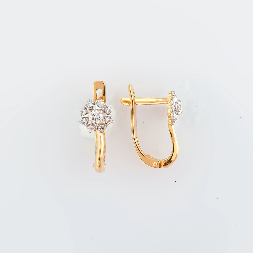 Серьги с фианитом из красного золота 585 пробы