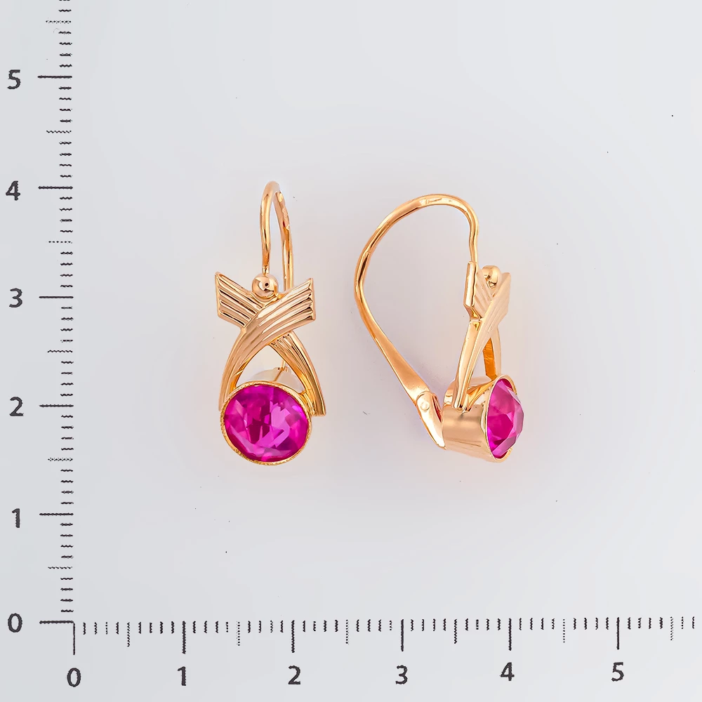Серьги с фианитом из красного золота 583 пробы