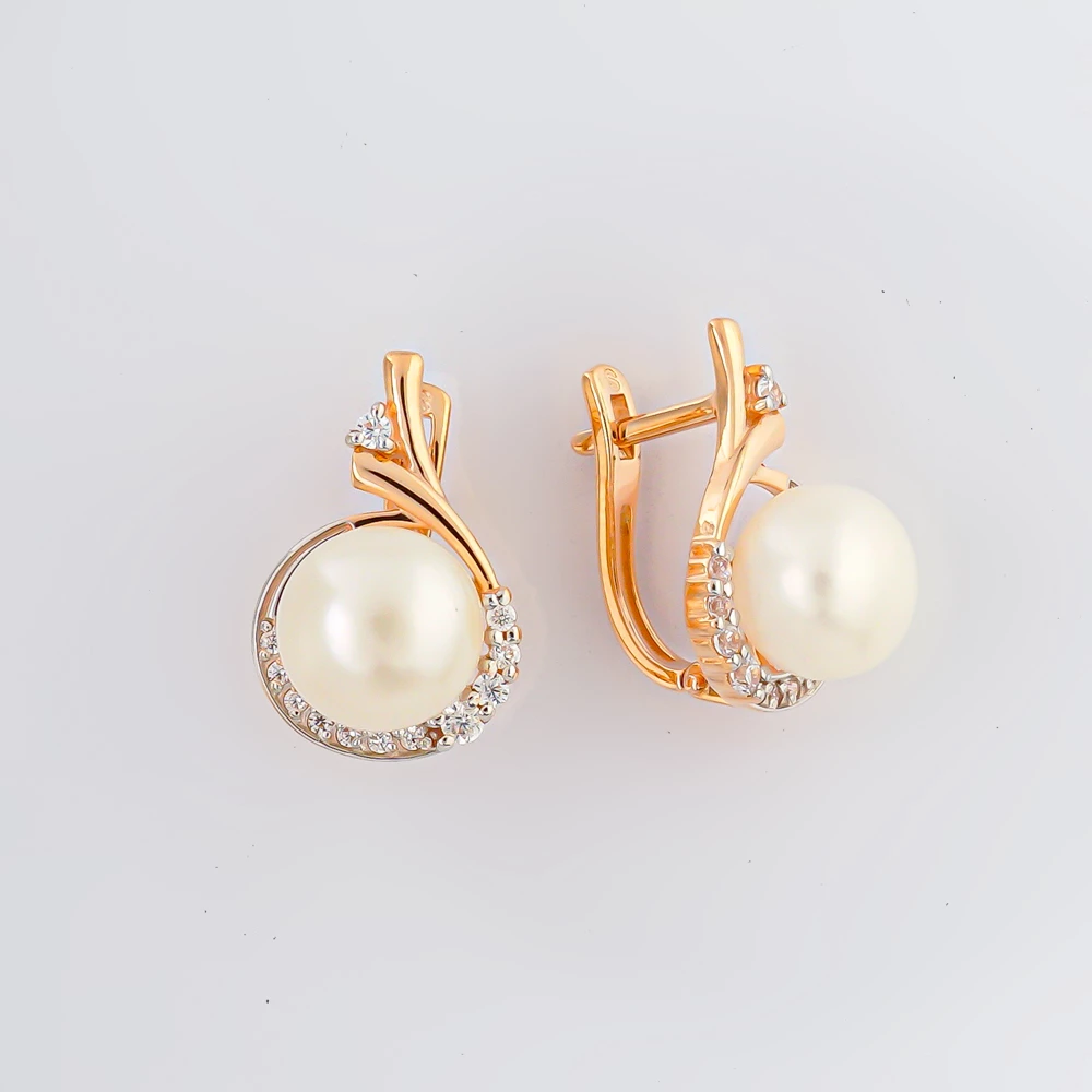 Серьги с культивированным жемчугом из красного золота 585 пробы