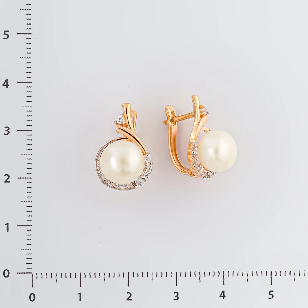 Серьги с культивированным жемчугом из красного золота 585 пробы